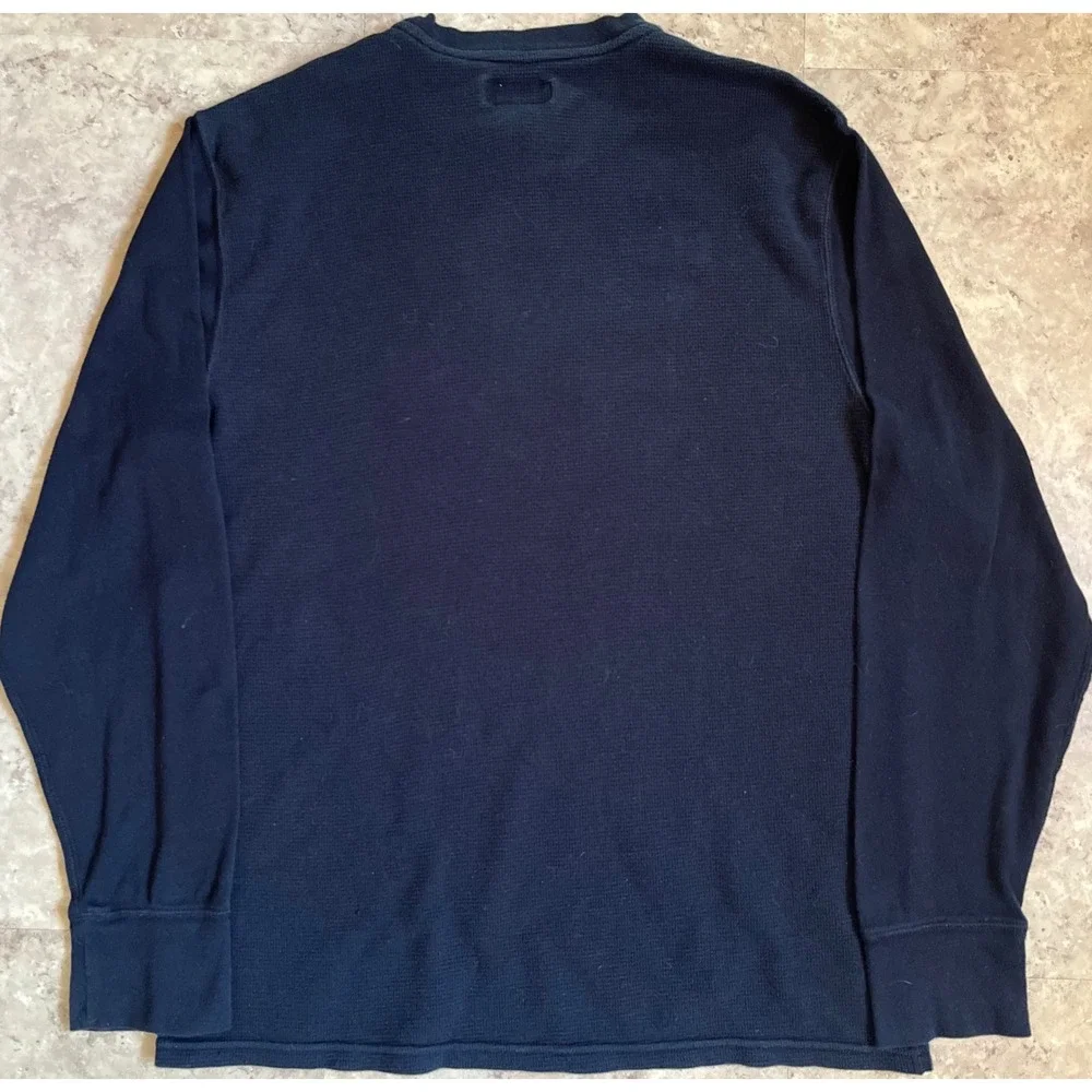Polo Ralph Lauren Mens XL Navy Blue Waffle Knit Thermal Long Sleeve Shirt‎ Pony